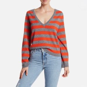 Equipment Baxley Sweater in Grey & Orange Striped Cashmere Size M